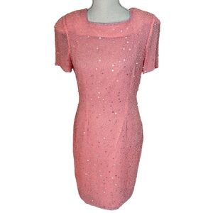 Talbots Pink Beaded Short Sleeve Silk Vintage Dress 6P